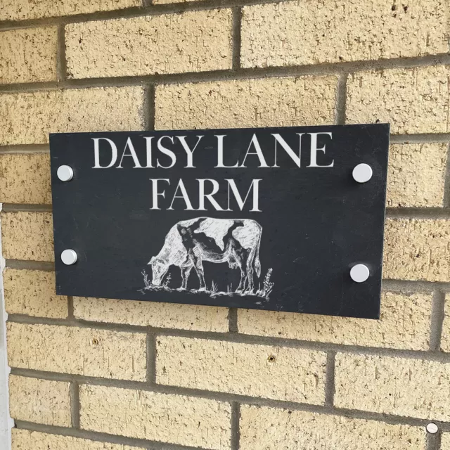 Personalised Dairy Farm Cow Slate House Number or Name Wall Mounted Sign