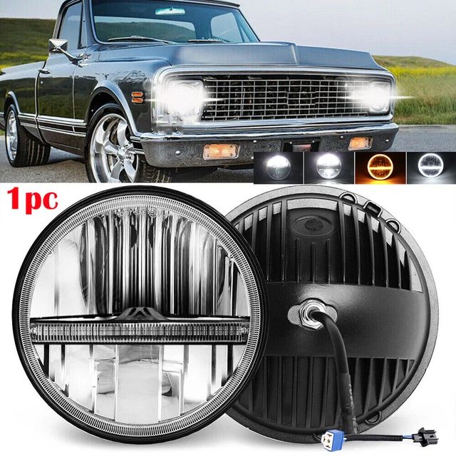 Fit Chevy C10 C20 C30 G10 G20 K10 Halo 7" Round Led Headlight H4-H13 Hi/Lo Bulb