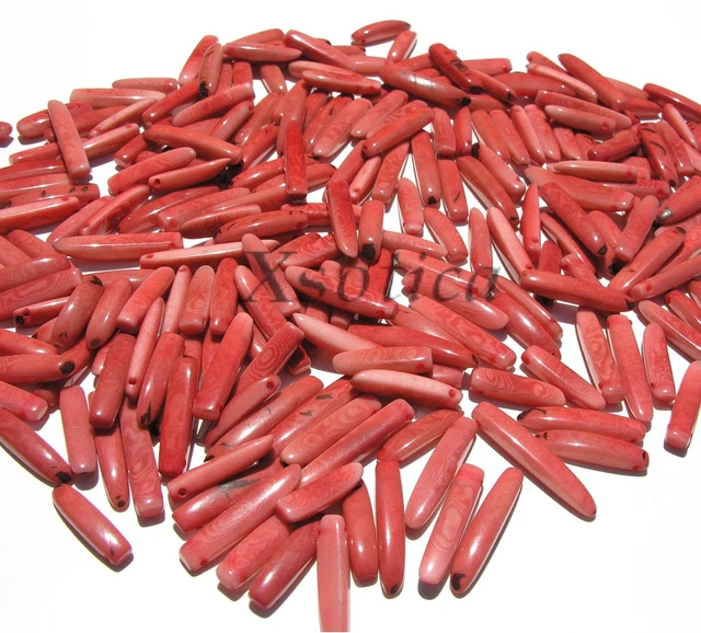 Salmon Tagua Nut Sticks, Top Drilled. QTY: 10pcs