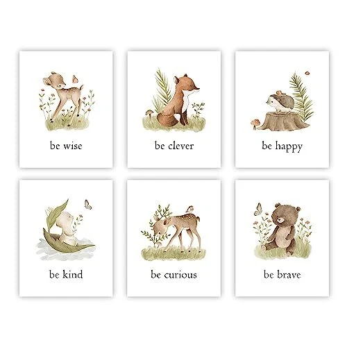 Woodland Nursery Decor Jungle Safari Animals Pictures for Classroom Neutral