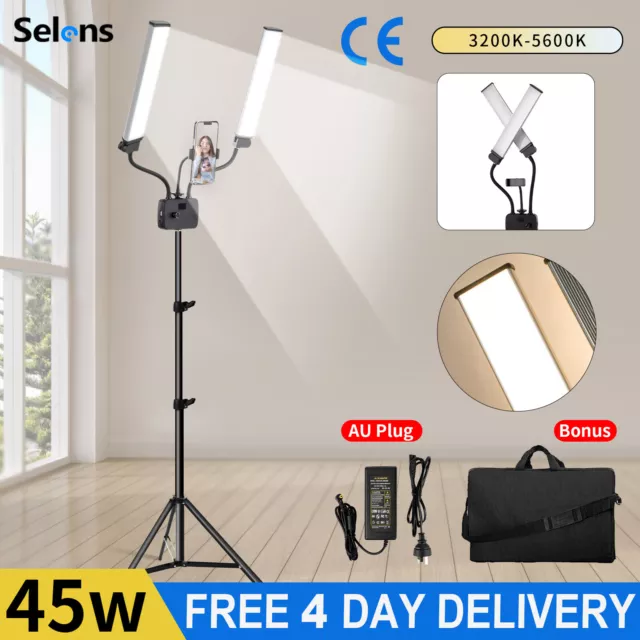 45W Dimmable Double Arm LED Light 2m Stand Makeup Live Eyelash Extensions Tattoo