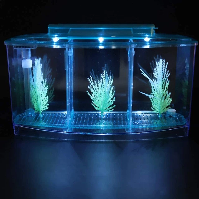LED Acrylic Small Aquarium Small BETTA Fish Tank With Water Change Valve BLUE