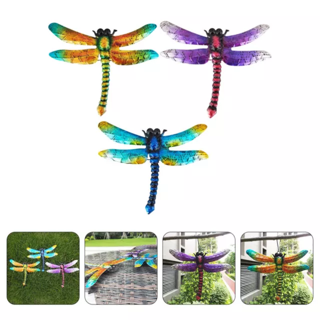 Metal Dragonfly Wall Decor - Set of 3 for Garden & Home