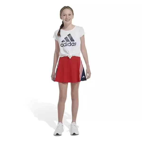 Adidas Big Girl 3-Stripe Flounce Knit Skorts Tennis Skirt Elastic Waist Red Navy