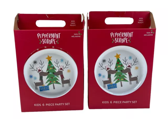 Nuevo con etiquetas Juego de 12 Piezas Cuadradas Peppermint Kids Cena de Navidad Platos y Tazas de Melamina