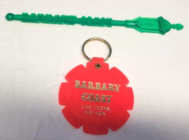 Obsolete Barbary Coast Casino Las Vegas Keychain & Swizzle Stick - U