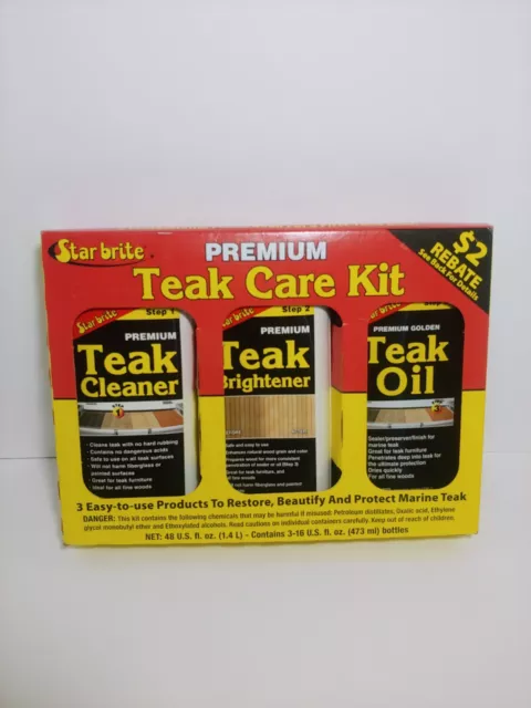 Star Brite Premium Marine Teak Care Kit 3 Step Cleaner Brightener Oil #81216