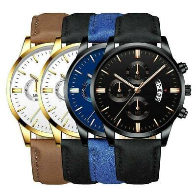 Business Sport Men's Stainless Steel Case Leather Band Quartz Analog Wrist Watch