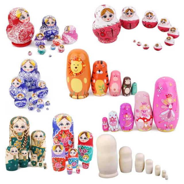 7 Typs Russische Matroschka Babuschka Matrjoschka Holz Puppe Kinder Spiezeug BE