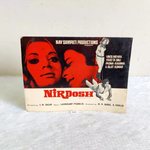 1973 Vintage Vinod Mehra Yogeeta Bali Padma Khanna Nirdosh Film Broschüren B10