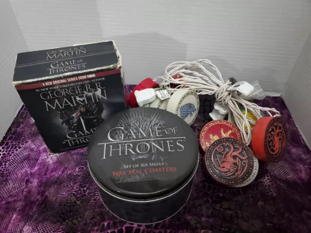 Game of Thrones Lot 3 Items Sigils Wax Seal Coasters, Audio Book, String Lights