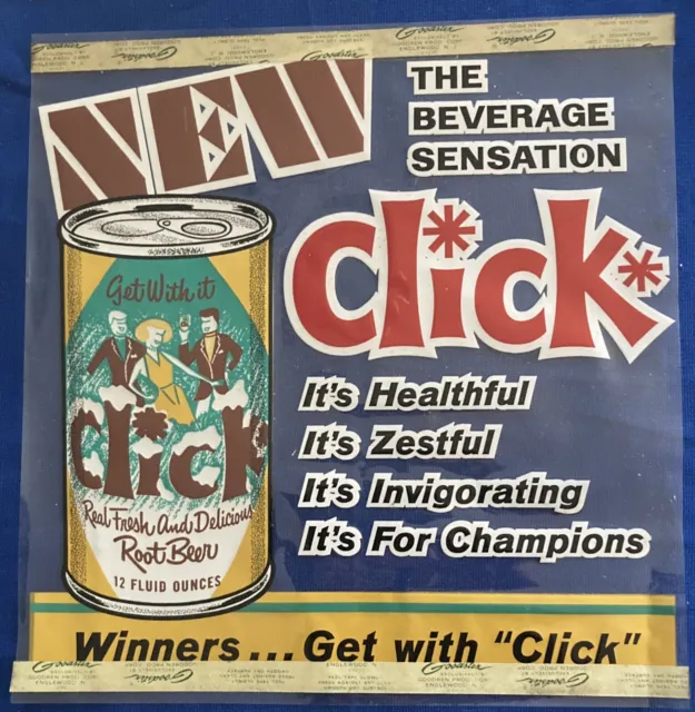 Large Click Root Beer Original Store Advertising Decal Circa 1970-72