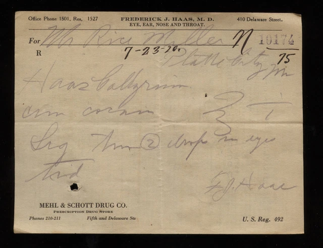FREDERICK J HAAS MD Leavenworth Kansas Handwritten COCAINE Prescription 1920 #8
