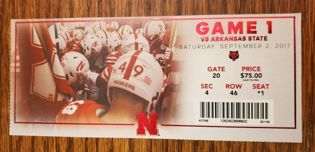 Nebraska Cornhuskers Arkansas St Football Ticket 9/2 2017 JD Spielman Debut Stub