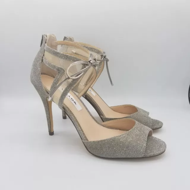 Nina's Dress Pump Women's Size 8 M Glitter Dress Heels Silver Caleya Tie Front