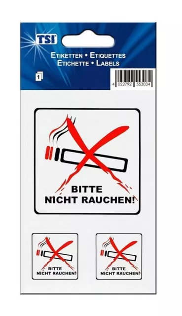 3 Stück Warnhinweise Etiketten "Bitte Nicht Rauchen" Selbstklebende Aufkleber