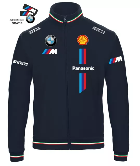 Felpa ZIP BLU NAVY tricolore BMW motorsport Team replica Rally GP+3 stickers