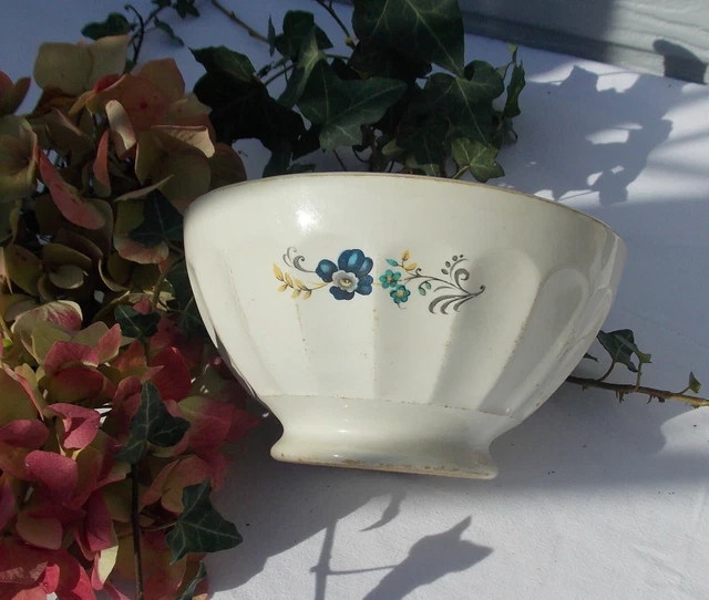 Ancien  Bol Decor De Fleurs Bleues A Facettes  Digoin Sarreguemines ....
