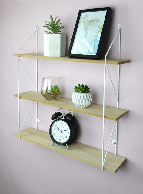 3 Tier Floating Shelf Wall Mounted Display Home Decor Wooden Shelving Unit Oak