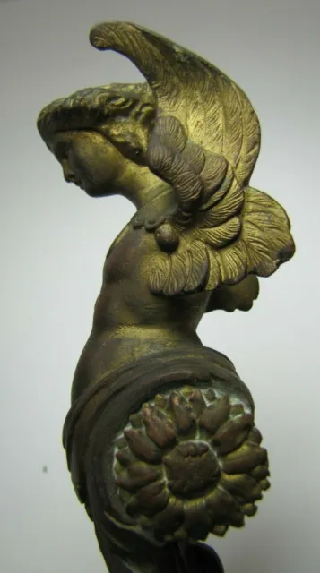 Antique 19c Bronze Winged Goddess Maiden Ornate Decorative Arts Hardware Element