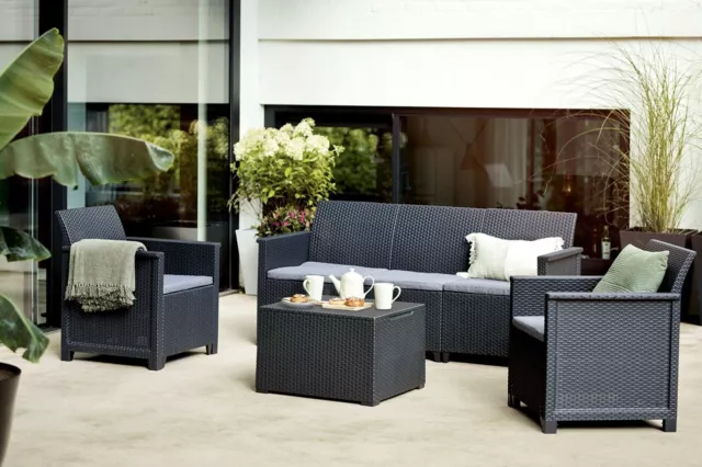 KETER ELODIE EMMA 5 Seater Garden Furniture Set Graphite with Free