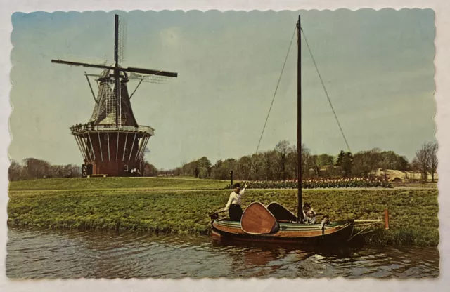 Vintage Mid Century Postcard, Boat at Windmill Island, Holland, Michigan