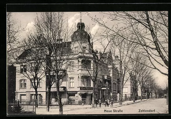 Ansichtskarte Berlin-Zehlendorf, Neue Straße, Kolonialwaren Max Preuss