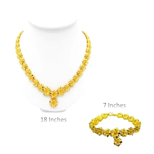 1 Set of Flower 24K Thai Gold Plated Women Necklace Pendant Choker Jewelry