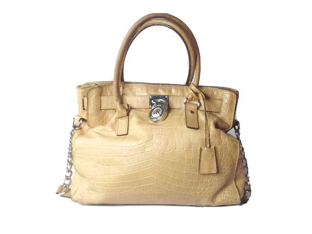 Michael Kors Hamilton Tan  Leather Croc Embossed  Handbag Large Satchel Purse