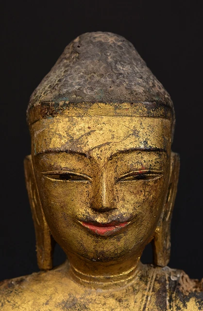 18th Century, Shan, Antique Burmese Wooden Seated Buddha 2