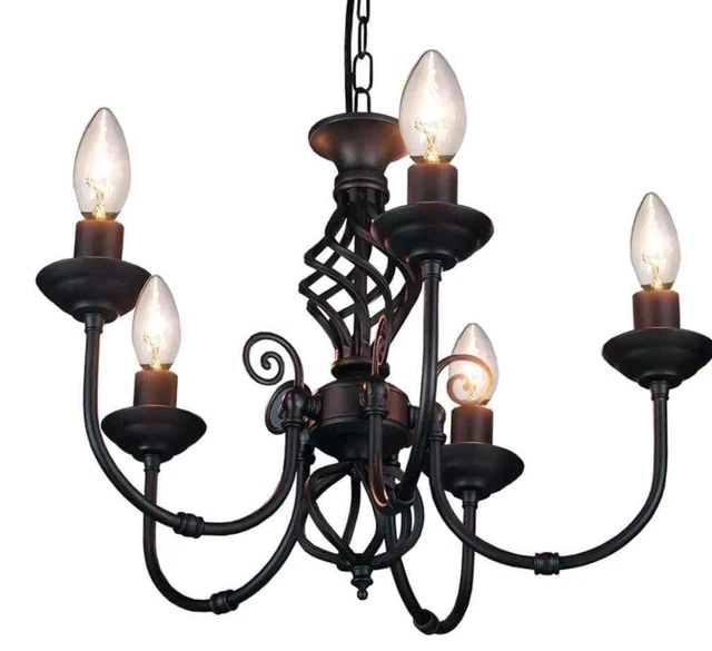 5 Arm Chandelier Traditional Barley Twist Ceiling Light Fitting Pendant Black