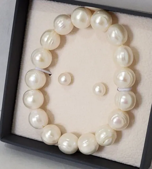 Kyoto Pearl Original White Pearl Stretch Damen Armband & Ohrringe Set Neu