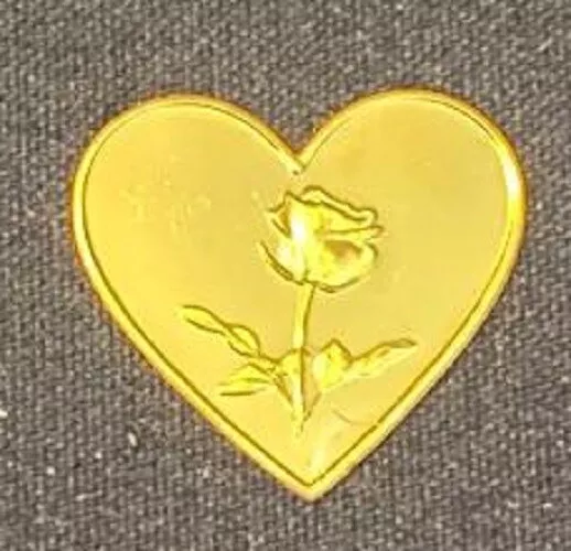 Rose Heart - 1 GRAM   Gold over .999 Fine Pure Solid Silver Bullion Round