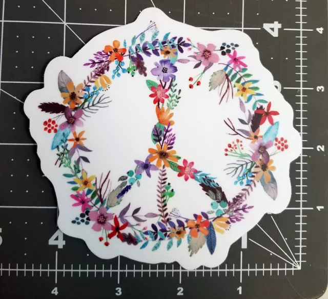 100-pack Peace Sign of Flowers 4.5" Die Cut Sticker Floral Gypsy Decal WHOLESALE