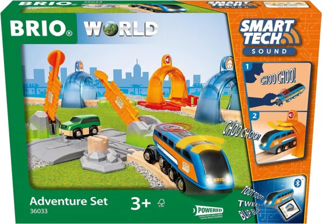 BRIO 36033 Smart Tech Sound Adventure Set - Interaktives Holzeisenbahn-Set in...