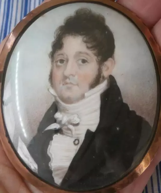 Fine Regency Portrait Miniature Handsome Gentleman & Fine Mourning Hair Back