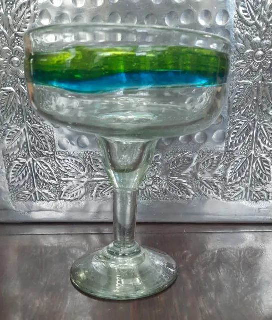 Global Amici Cabo Mexican Margarita Glass 100% Recycled Hand Blown Blue/Green