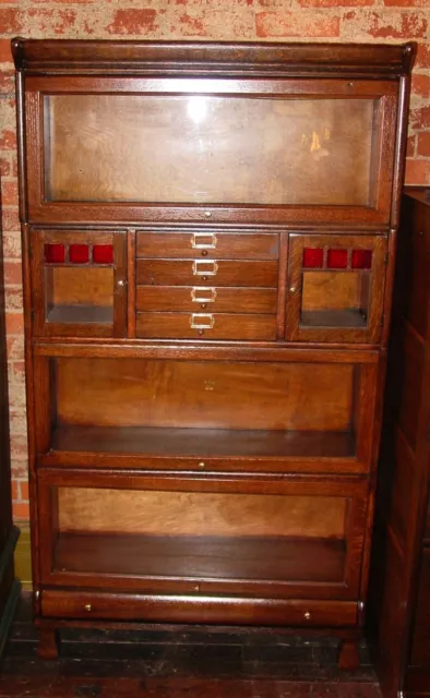 Unusual antique oak Macey barrister stacked bookcase----16108