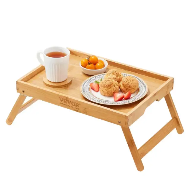 Bed Tray Table 15.7 In. W X 7 In. H X 11 In. D Bamboo Breakfast Tray with Foldab