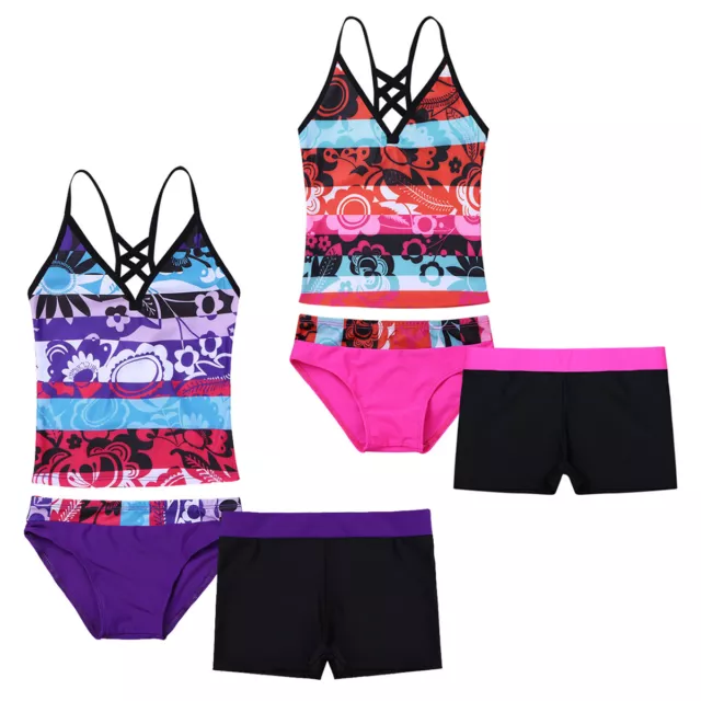 Filles 3 Pièces Maillots de Bain Ensemble de Tankini Maillot de Plage Natation