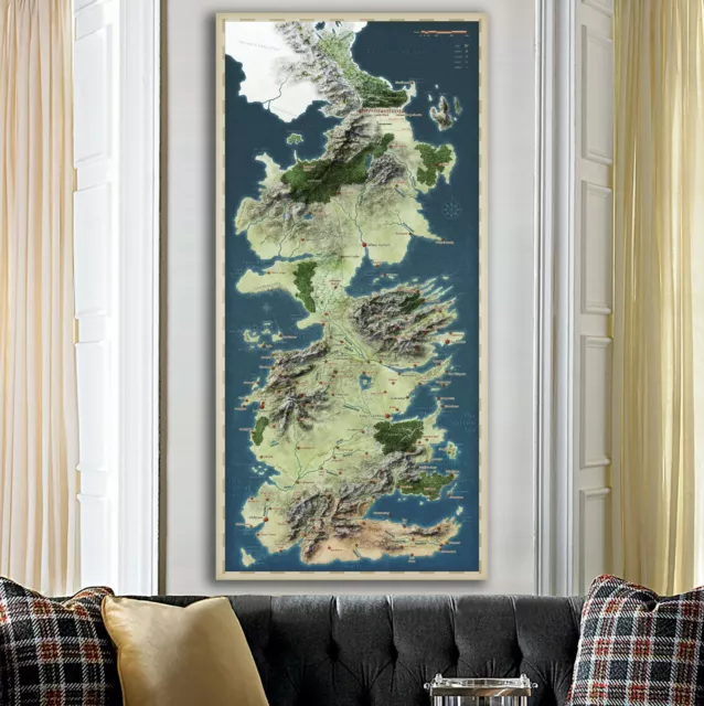 Game of Thrones Westeros Map Framed Canvas Prints Wall Decor Painting Big Size 2