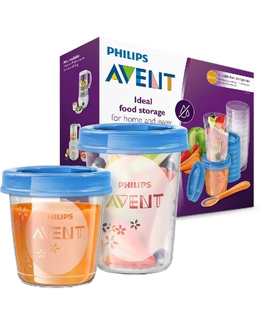 Tazas de almacenamiento de alimentos para bebés Philips Avent, azul, 180/240 ml, paquete de 20