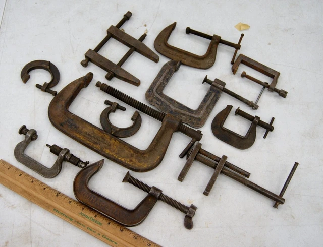 11 Assorted Adjustable C-Clamps, 1-1/2 to 6 inch, Made in USA & Others, L-5187