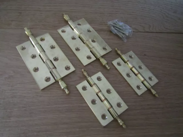 PAIR of FINIAL HINGES solid brass washered ornate cabinet door butt hinges.