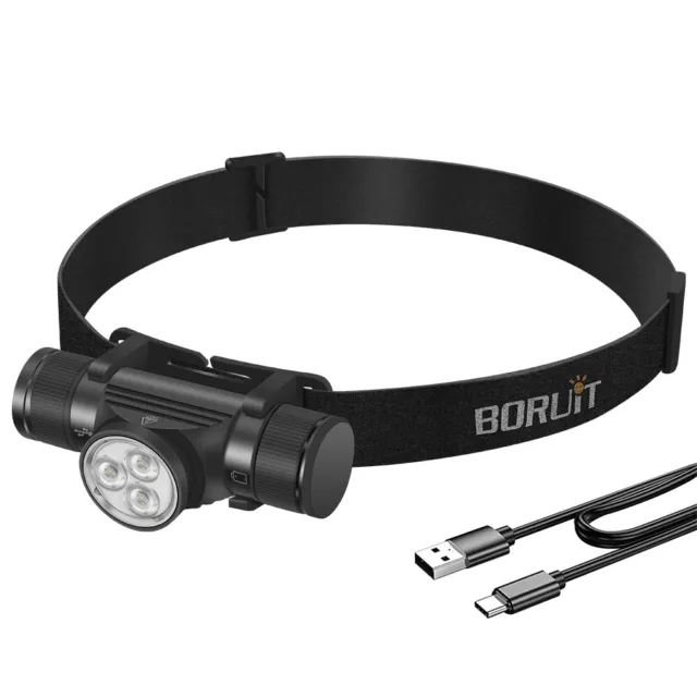 BROUIT USB Rechargeable Headlamp 3 LED Super Bright Waterproof Head Torch 6 Mode