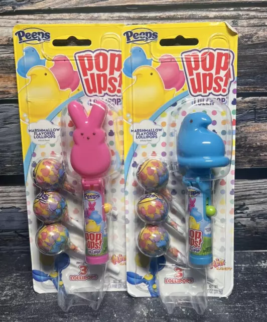 Peeps Easter Marshmallow Flavored Pop Ups! Lollipops~Pink Bunny/Blue Chick Candy