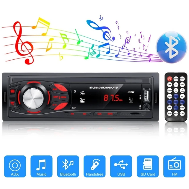 Autoradio Sunweyer Single DIN Bluetooth - Lettore MP3 Con USB, Type-C, Ingresso AUX, Telecomando E Radio FM