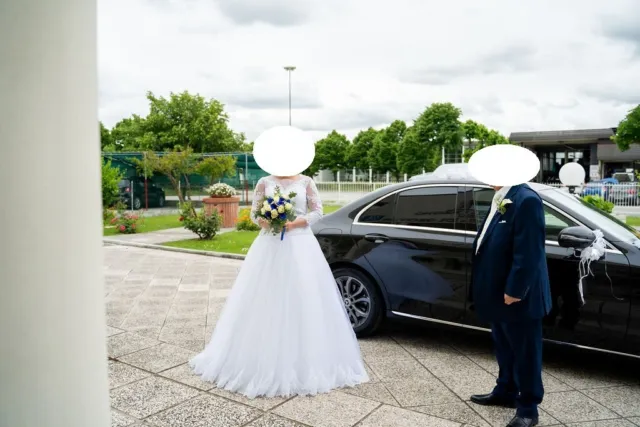 Abito da sposa bianco ottico principessa maniche pizzo - taglia XL 3