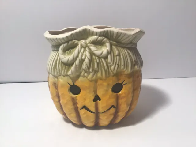 Vintage Relpo Pumpkin Planter Vase Halloween 5” Japan 6805