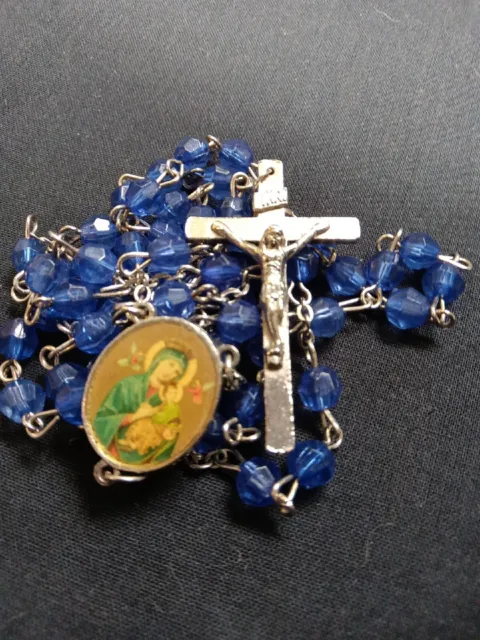 MCM Blue Faceted Bead Our Lady of Perpetual Help Rosary C. 1959